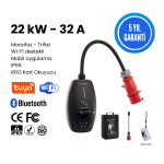 22KW V3 Türkçe Mobil Uygulama 5 Yıl Garanti Taşınabilir Elektrikli Araç Şarj Cihazı (Taşıma Çantası ve 220V Dönüştürücü Priz Hediye)