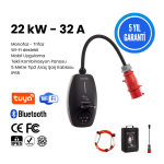 22KW V3 Türkçe Mobil Uygulama 5 Yıl Garanti (5,8,10,15 Metre Tip2 Araç Şarj Kablosu, Çanta ve 220V Adaptör)