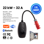 EVwallbox 22KW V3 Türkçe Mobil Uygulama 5 Yıl Garanti, (40x60x20 Pano, Schneider 40A 30MA Kaçak Akım, 3x40 Grup Sigorta, 1x16 sigorta,5x32 Dişi Piriz, 220V Piriz)Taşıma Çantası ve 220V Dönüştürücü Piriz)